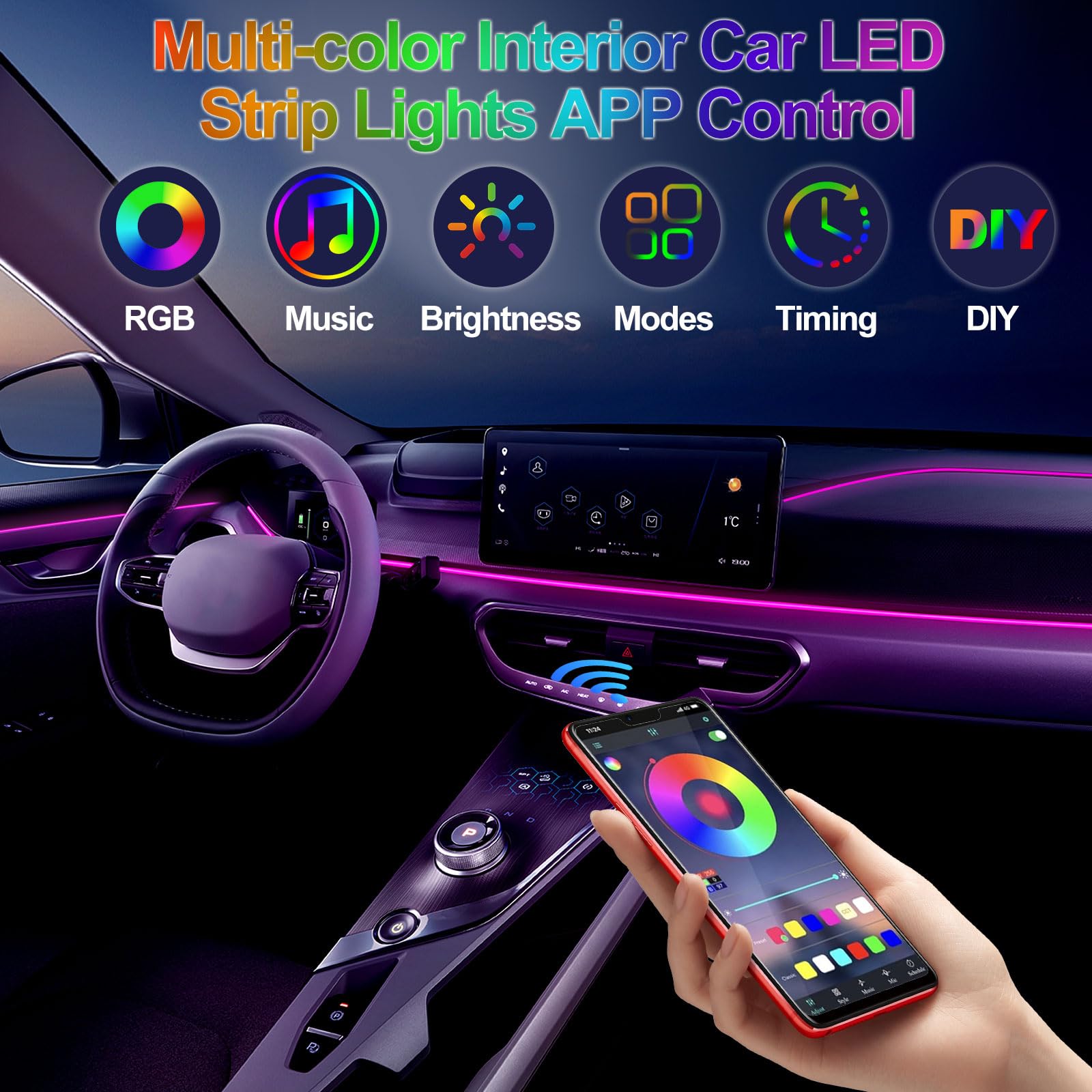 DIY Esnek Neon Işık 12V RGB LE - Led Ambient Interior Car Lights App Control incelemesi ve fiyatı